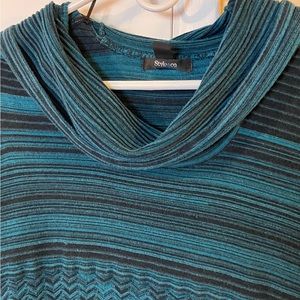 LP sweater Blue-ish/emerald green and black long cowl neck sweater